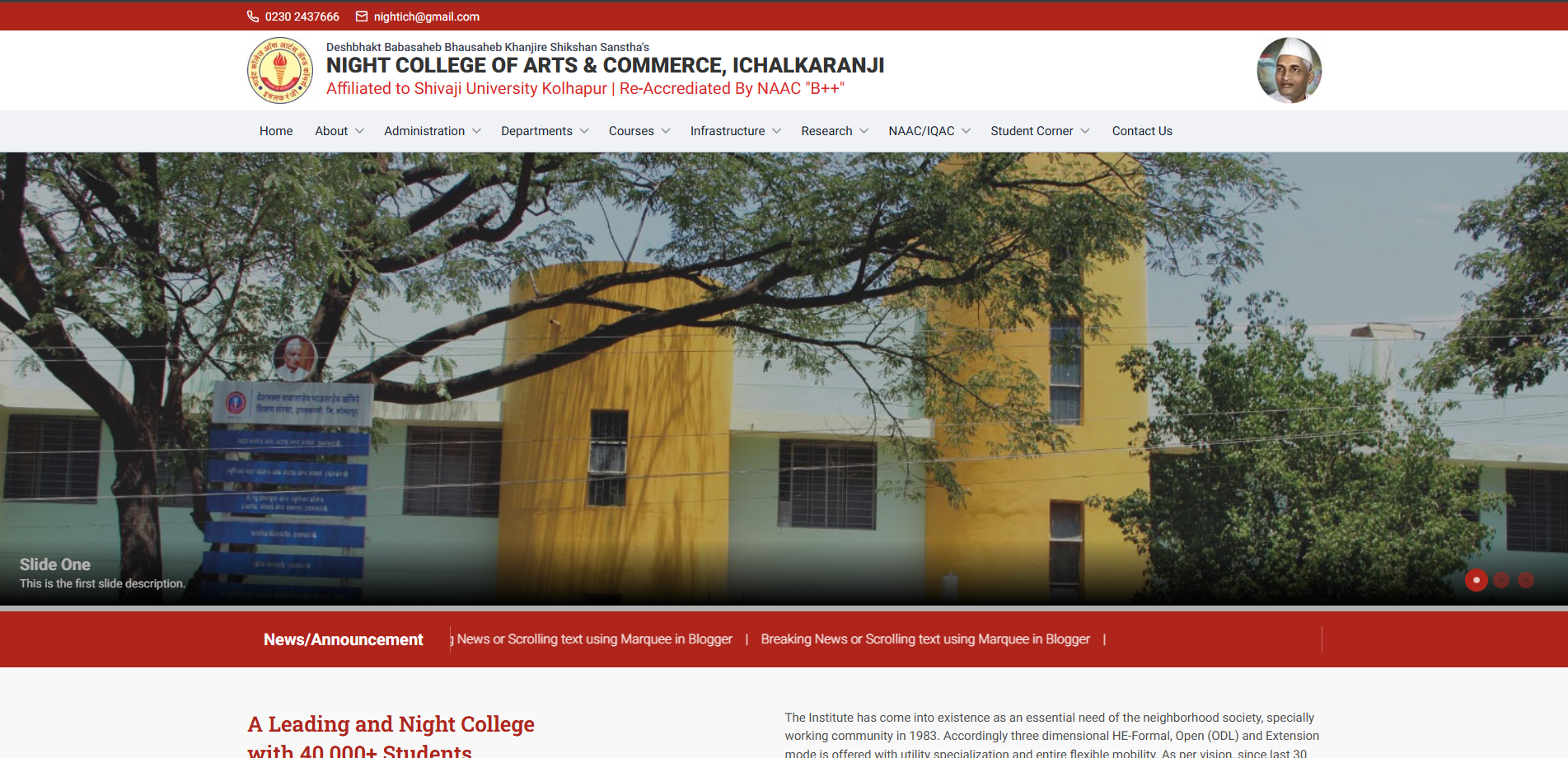 Preview of the Night College Management System website